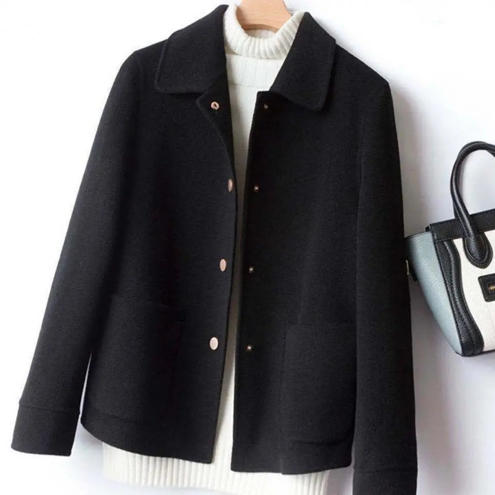 Fashion Women Winter Coat Thickened Double-sided Lapel Single-breasted Cardigan Long Sleeve Buttons Pockets Lady Commute Jacket