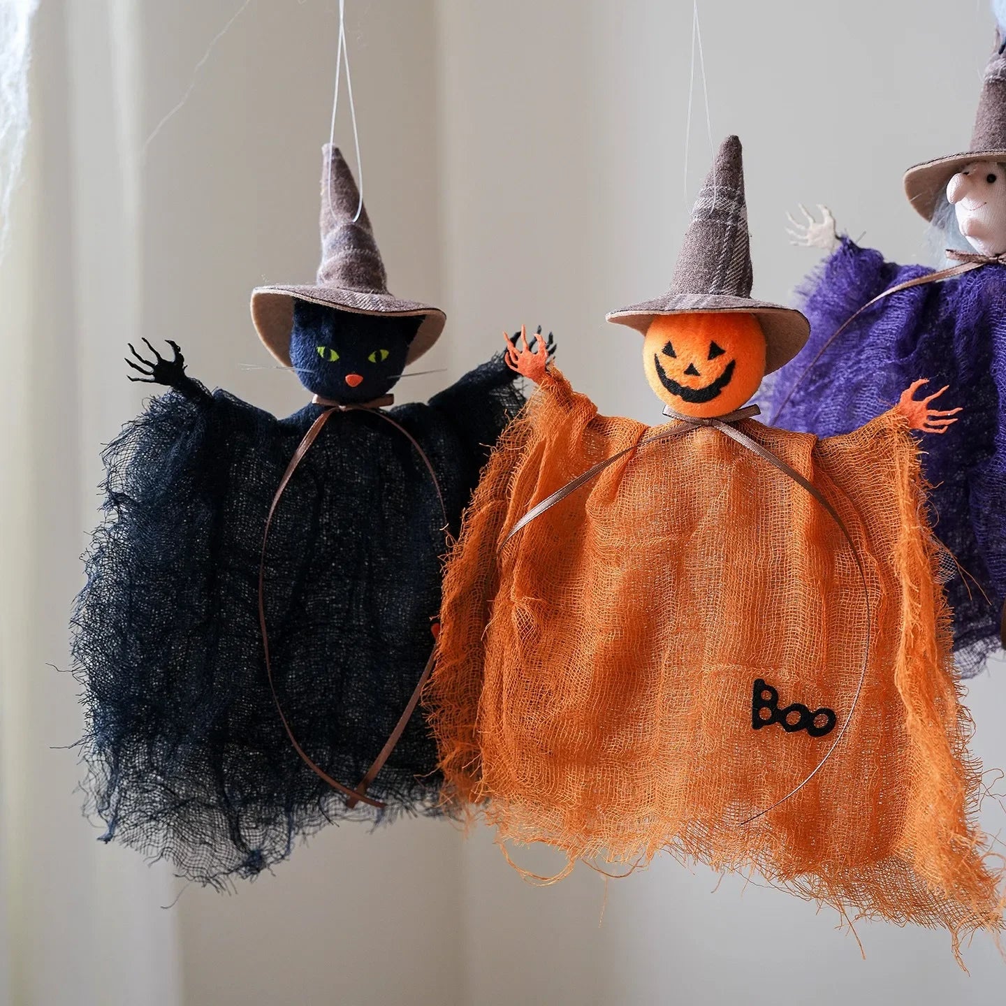 Halloween Party Decoration Mesh Pumpkin Boo Black Hat Witch Doll Ghost Pendants Happy Halloween Day 2025 Haunted House Favor