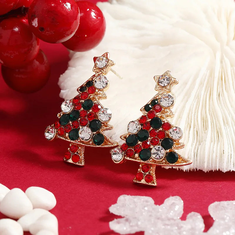 Christmas earrings, European and American Christmas necklace, ring earrings, crystal Christmas tree.