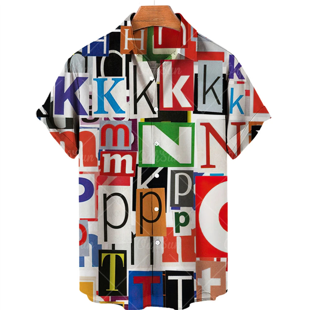 Hawaiian men's shirts, breathable, loose, with graffiti patterns of love, a popular trend in Europe and the United States cheap