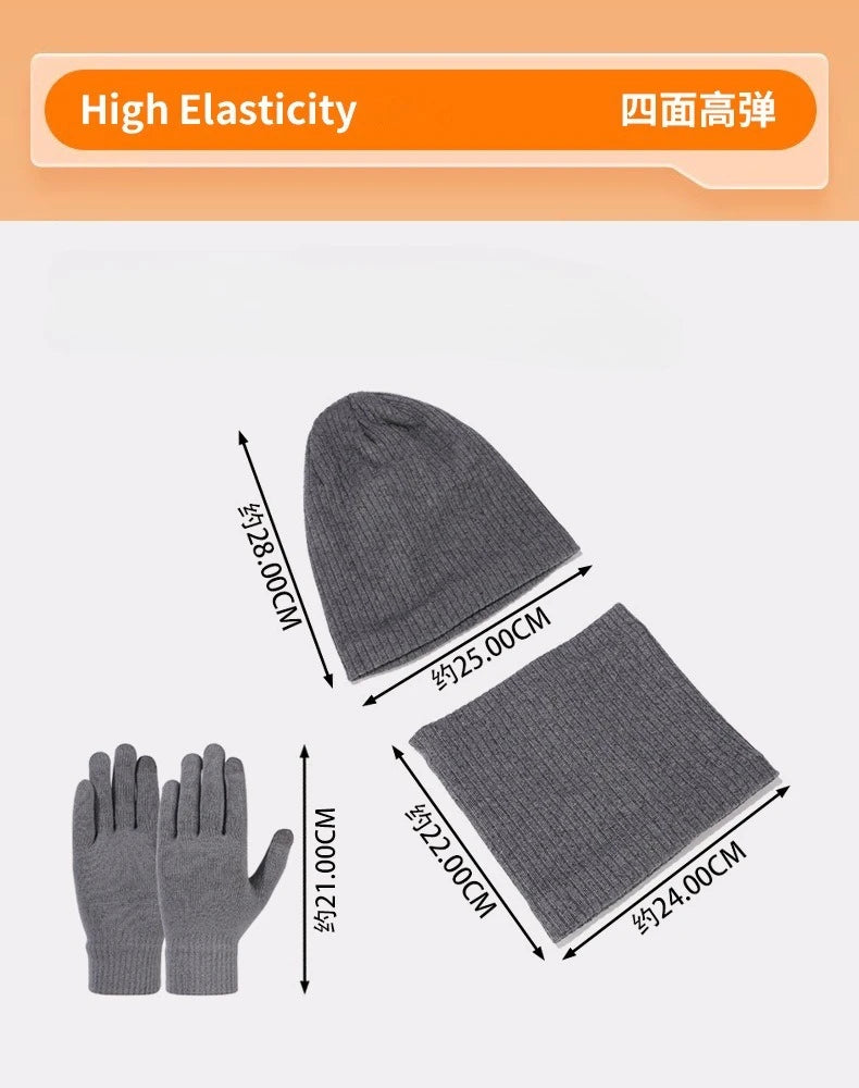Winter hat, scarf, gloves, three piece set, men's and women's outdoor cold resistant scarf, ear protection, knitted hat