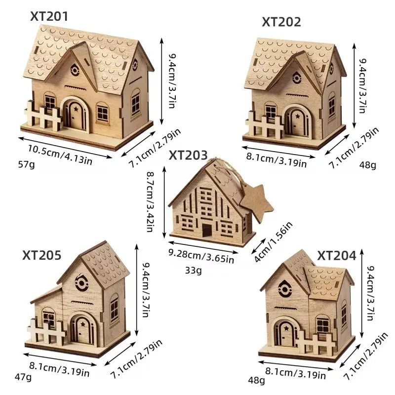 Christmas Led Light Wooden House Village Decorations Glowing Cabin Ornament Xmas House Desktop Ornament Holiday Home Decor