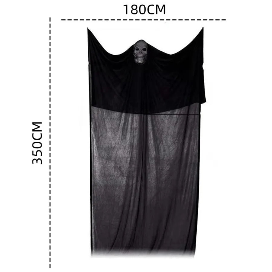 Halloween Decor Hanging Ghost Voice Control, Emitting Light and Sound, Terrifying Mask Gauze Skeleton Flying Ghost Scary Props