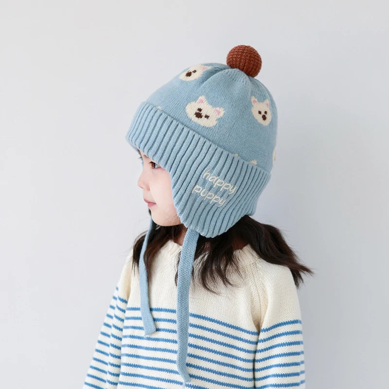 5 Colors Winter Girls Pink Hat Cute Ear Protection Cap Kids Warm Knitted Beanie Hats Outdoor Baby Headwear Accessories 2-8Y