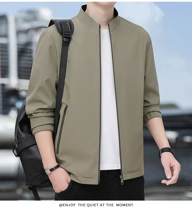 Jacket casual youth jacket stand up collar versatile men's windbreaker  high end men's top for spring and autumn