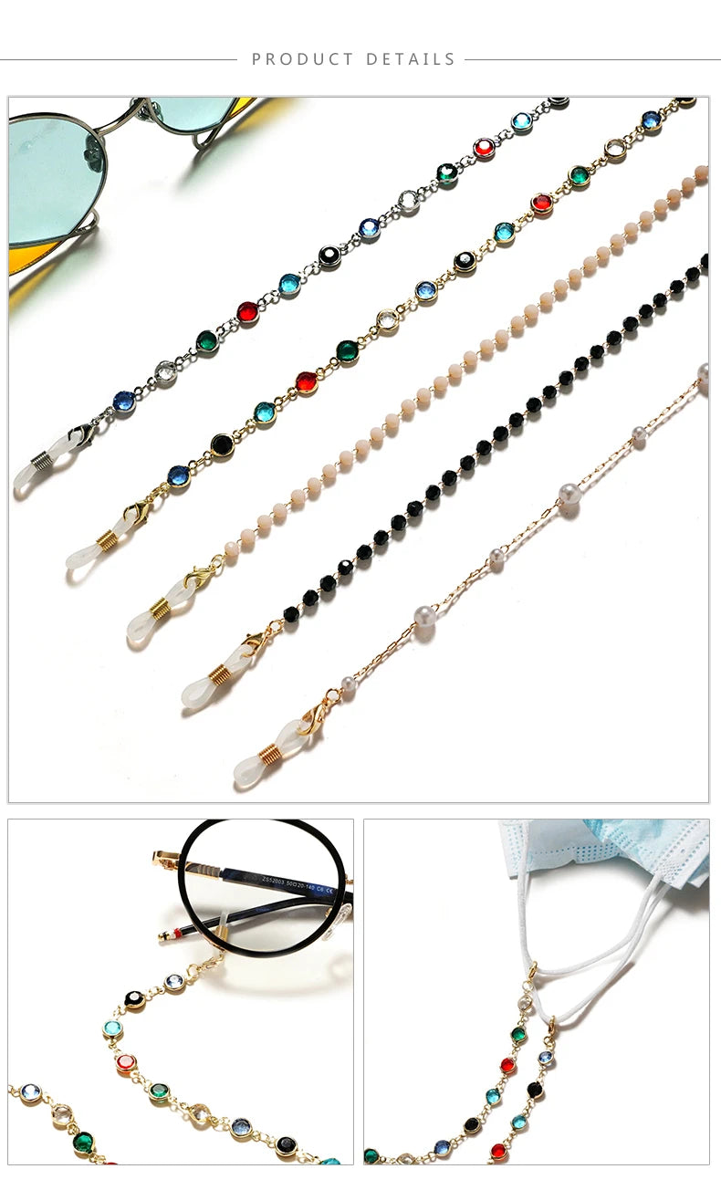 2022 New Eyeglasses Chains Women Sunglasses Holder Necklace Eyewear Retainer Accessories Pearls Sunglasses Chains Gold