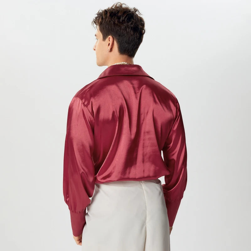 Men Shirts Casual Stylish Style Tops INCERUN Men's Shirts Sexy Male Solid Color V Neck Long Sleeve Fashion Men Clothing 2025