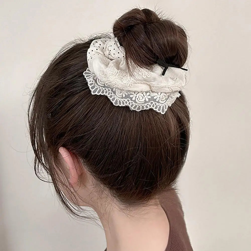 Large Women Lace Scrunchies Elastic Hair Band Ponytail Holder Tie Hair Hoop Scrunchy Rubber Band Women Hair Accessories Headwear