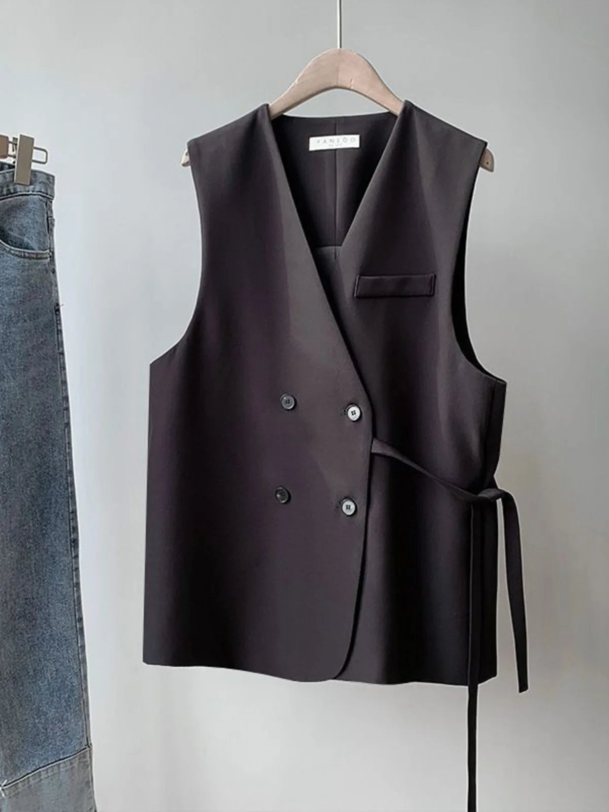 Women's Suit Vest 2025 Spring Autumn New Outerwear Briti Sle Loose plus Size Outerwear oulder Pad Vest Jaet