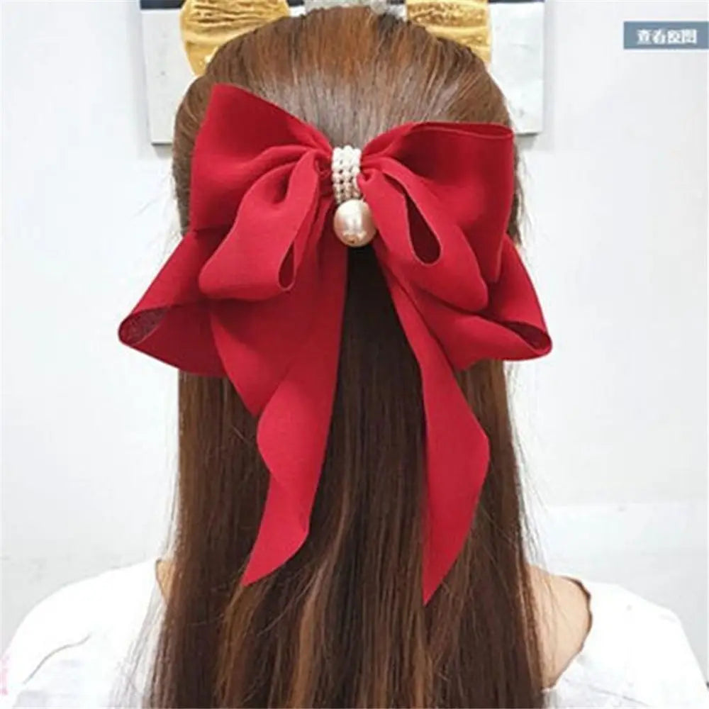 Fashion Girls Women Hair Accessories Headdress Big Bow Ponytail Clips Ribbon Bowknot