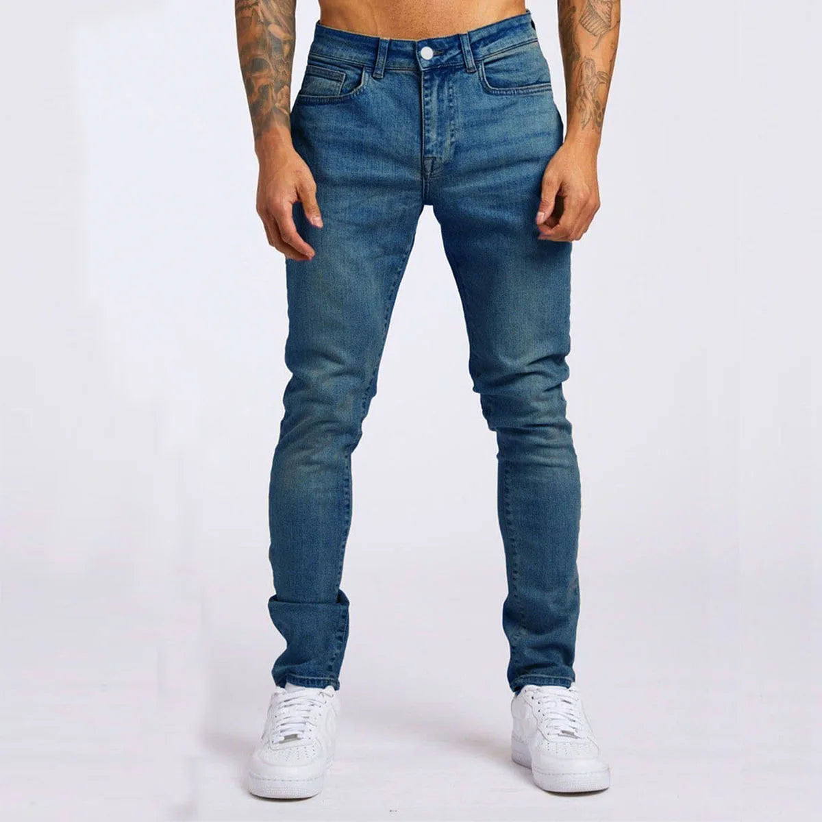 2025 New style denim men's pants, Instagram trend, black slim-fit high-waisted denim jeans for men