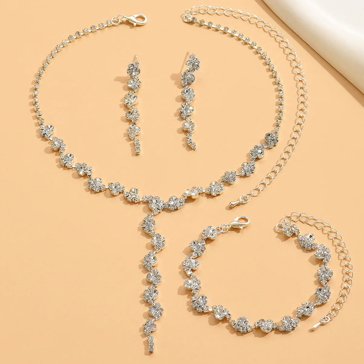 BLIJERY Trendy Fashion Rhinestones Crystal Women Jewelry Sets Long Tassel Necklace Earrings Bracelet Bridal Wedding Jewelry Sets