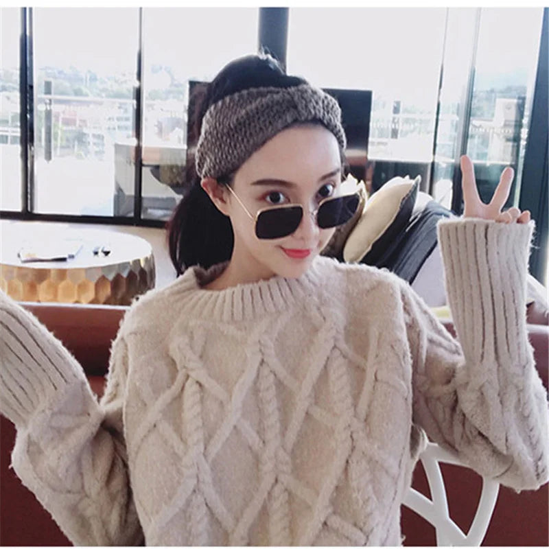 Winter Warm Knit Headbands For Women Knotted Crochet Elastic Hair Band Bandanas Handmade Turban Headwear Hair Accessories