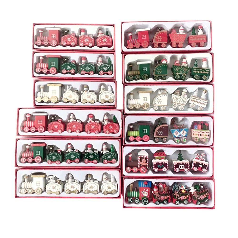 Christmas Decorations, Wooden Four-festival Mini Train, Children's Holiday Gifts, Window Display Table Ornaments Navidad