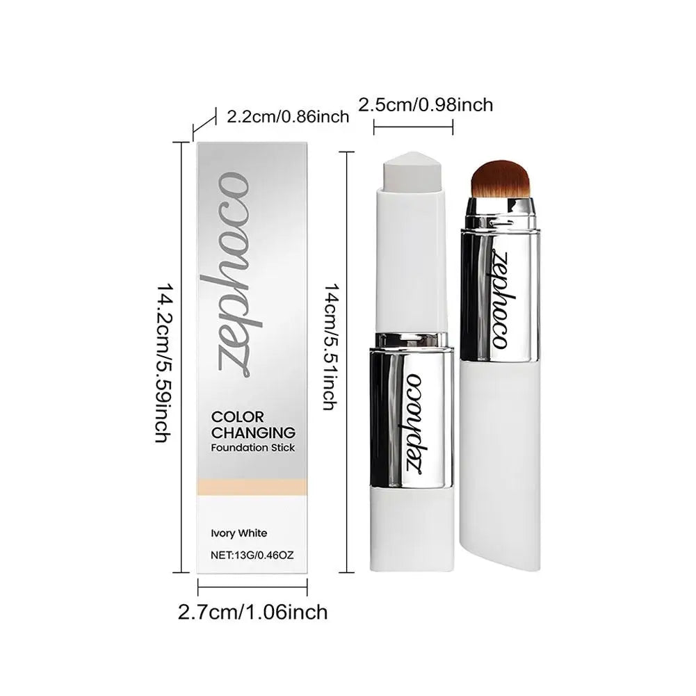 2-in-1 Color Changing Foundation Make-up Stick Double-head Concealer Stick With Brush Brightening Matt Light Foundation Makeup