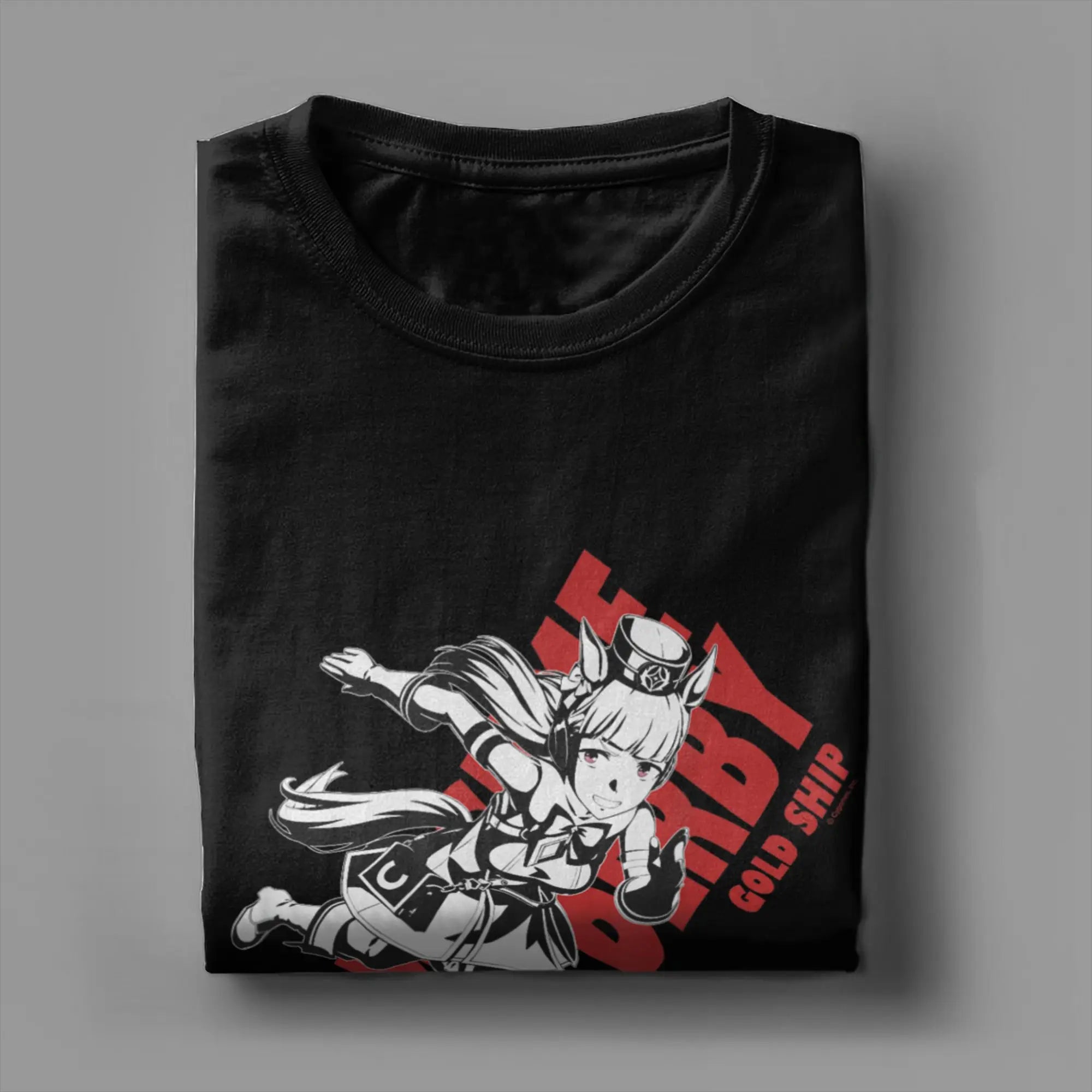 Men T-Shirts Umamusume Pretty Derby Gold Ship Funny Pure Cotton Tees Short Sleeve  T Shirts Crewneck Tops Party