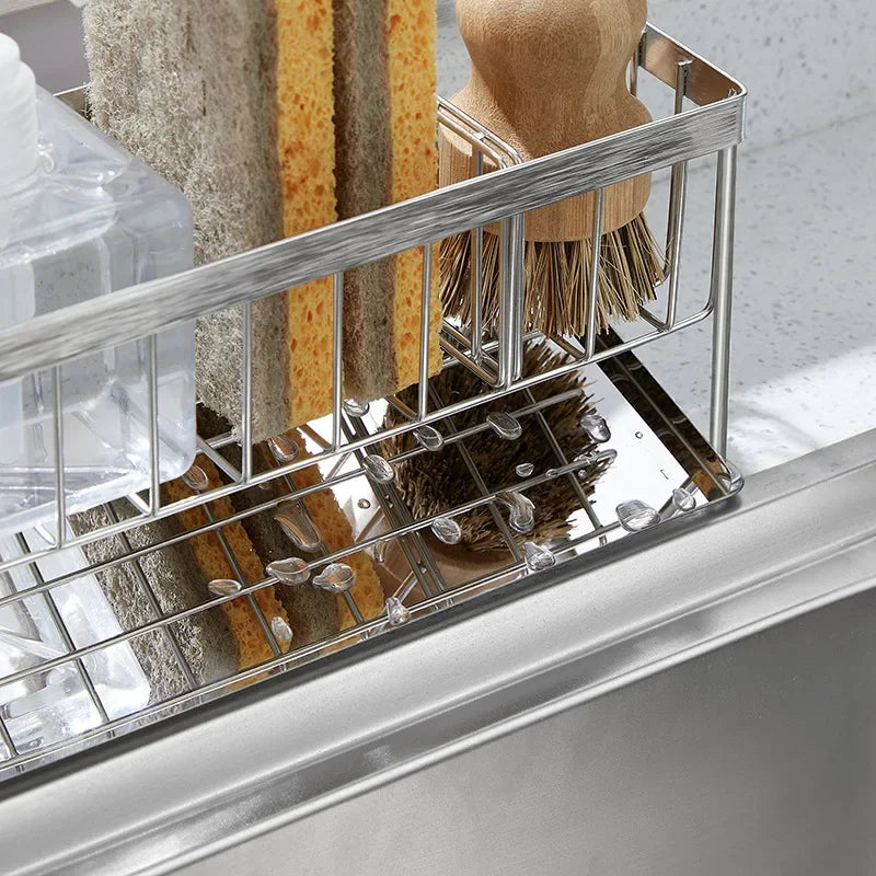 Kitchen Space Stainless Steel Sink Drain Rack Sponge Storage Holder Soap Drainer Shelf Basket Organizer Kitchen Accessories