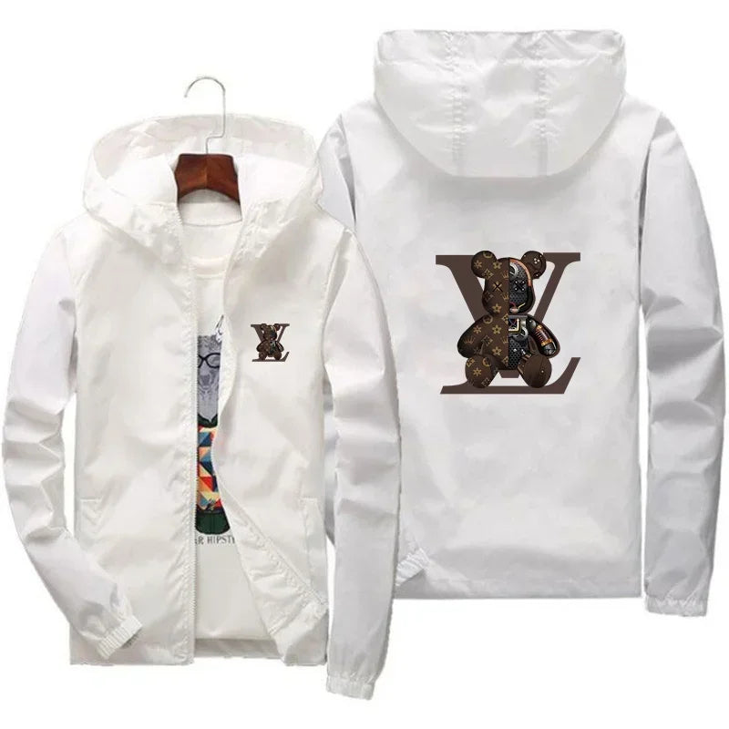 Men's jacket, large size 2025 autumn/winter high-quality fashionable jacket, new hooded windbreaker, fashionable print