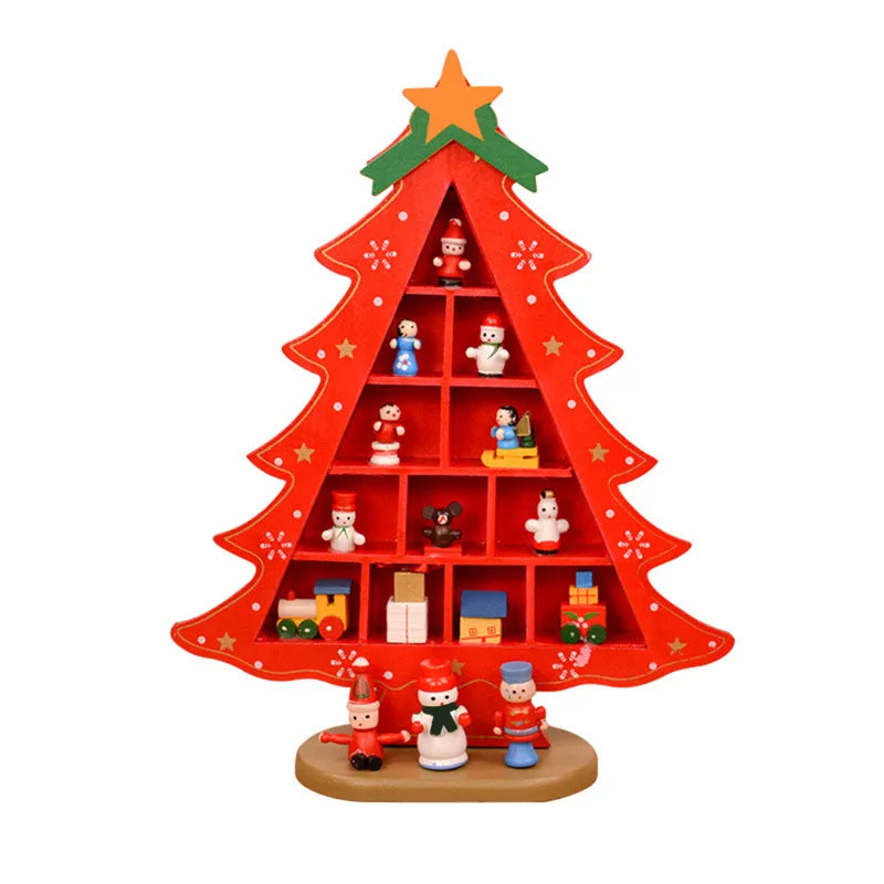 Christmas Decorations Wooden Christmas Tree Creative Scene Layout Ornaments Three-dimensional Red Xmas Table Desktop Decoration