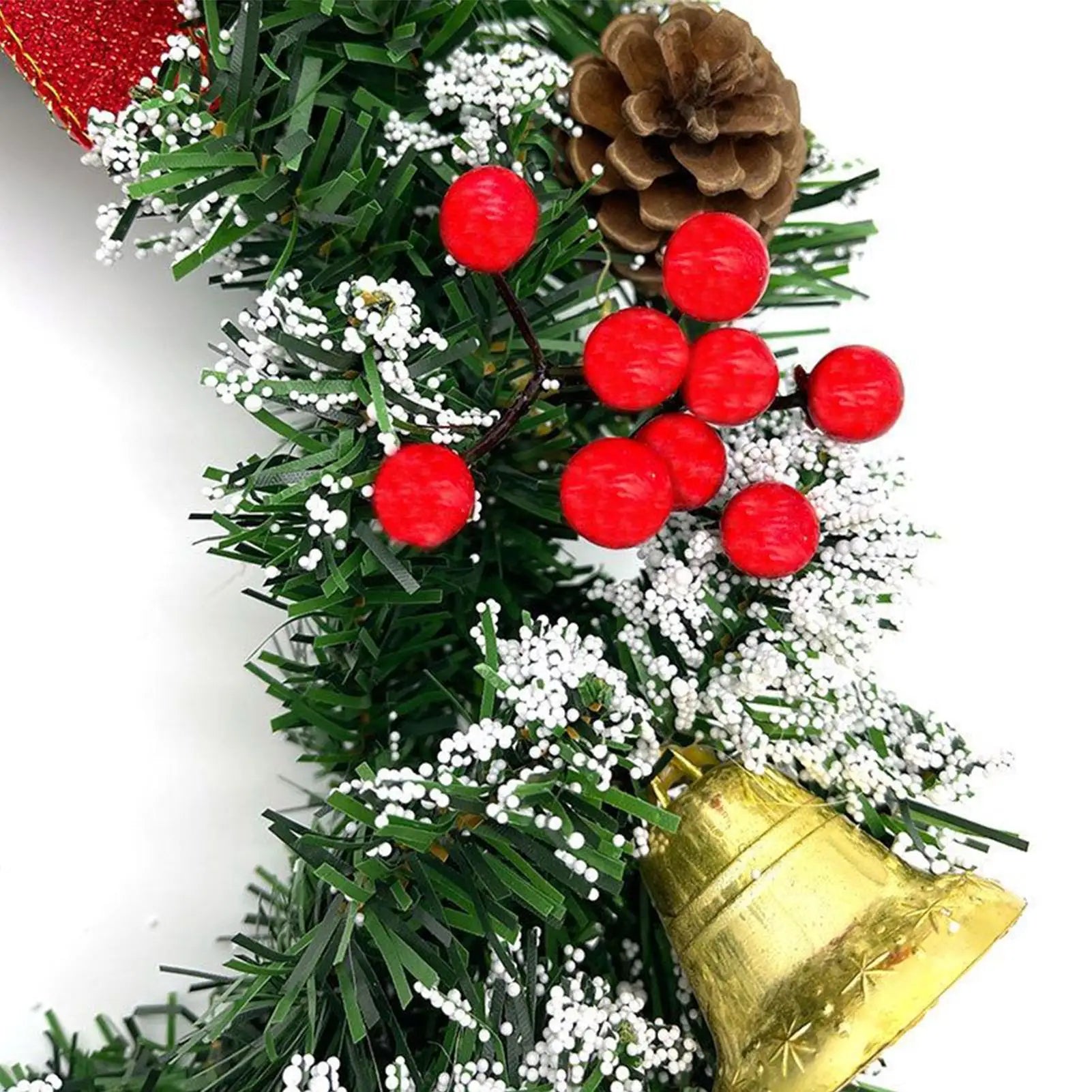 Christmas Wreath 30cm Holiday Decor with Berries Bow Bells Artificial Greenery Garland for Door Window Wall Christmas Decoration