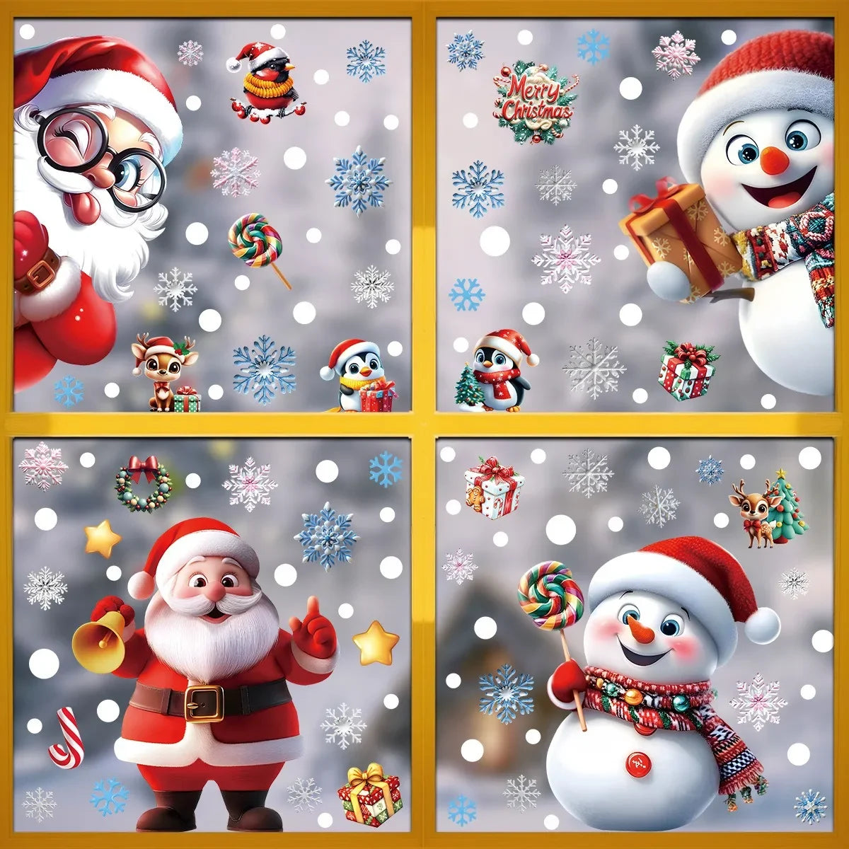 Christmas Decorations Gingerbread Man Snowman Snowflake Glass Stickers Xmas Santa Claus Window Stickers Merry Christmas Decor