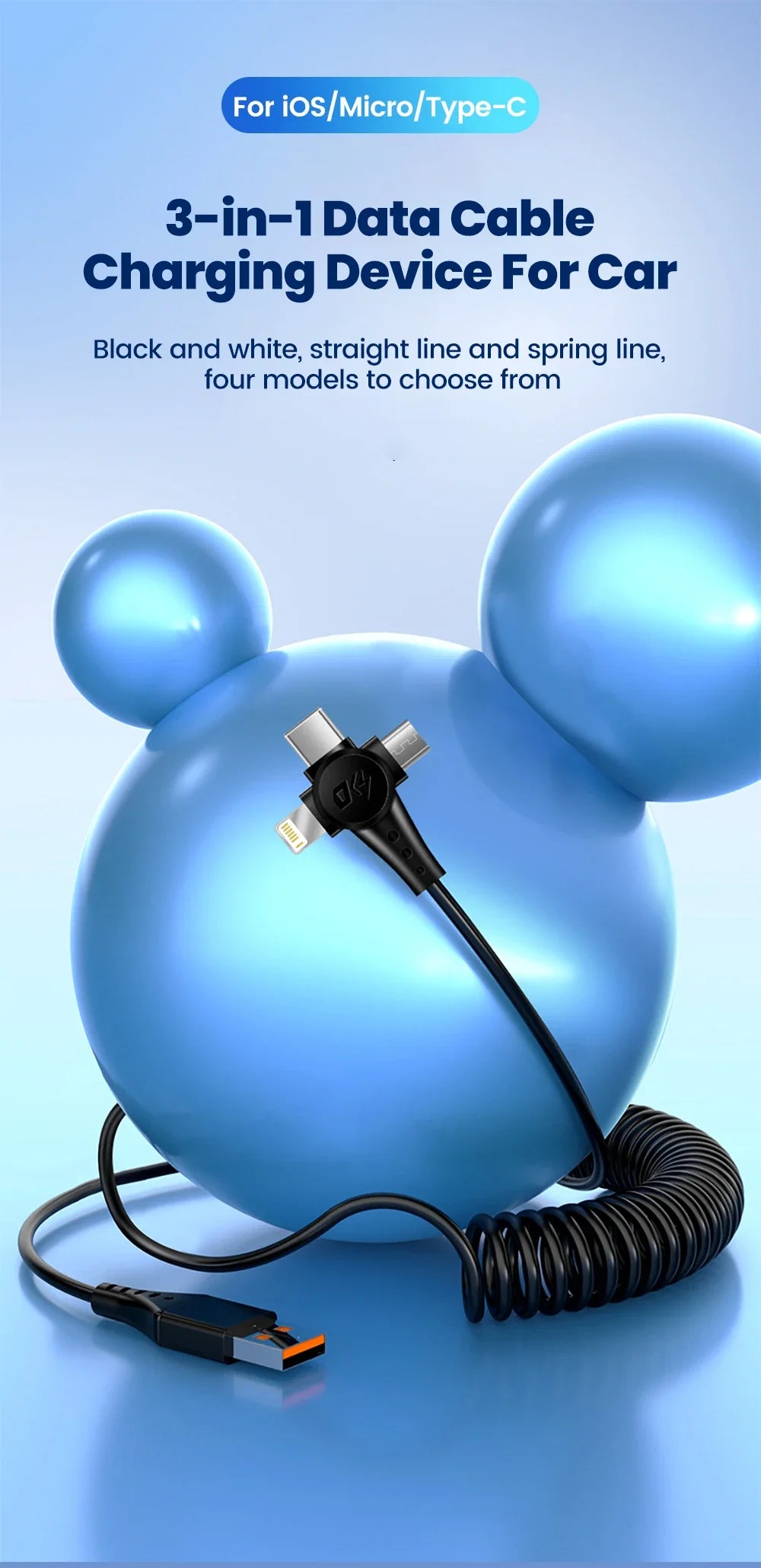 120W 3-in-1 USB C Cable Super Fast Charging Spring Retractable Data Cable For iPhone Huawei Xiaomi Phone Quick Charger Data Cord