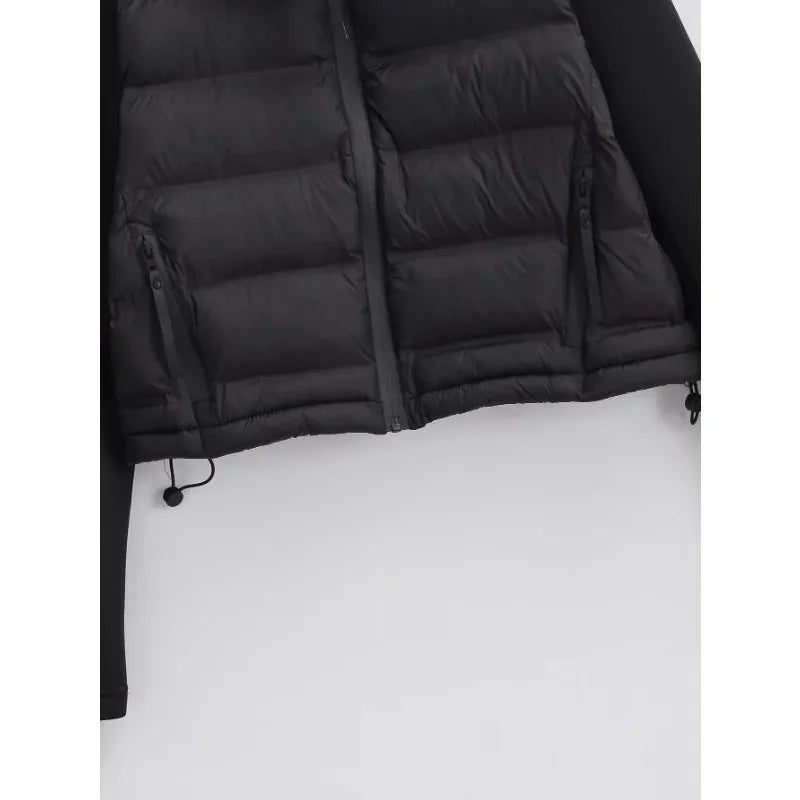 Winter Jackets For Women 2025 Black Spliced Long Sleeve Winter Women's Cold Coat Luxury Parkas Female New In Outerwear