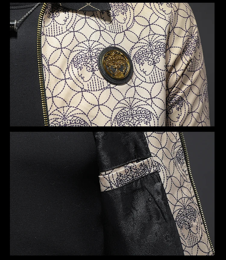 High Quality Printed Jacket for Men Autumn Winter Luxury Casual Business Lapel Jacket Social Streetwear Windbreaker Coat 5XL