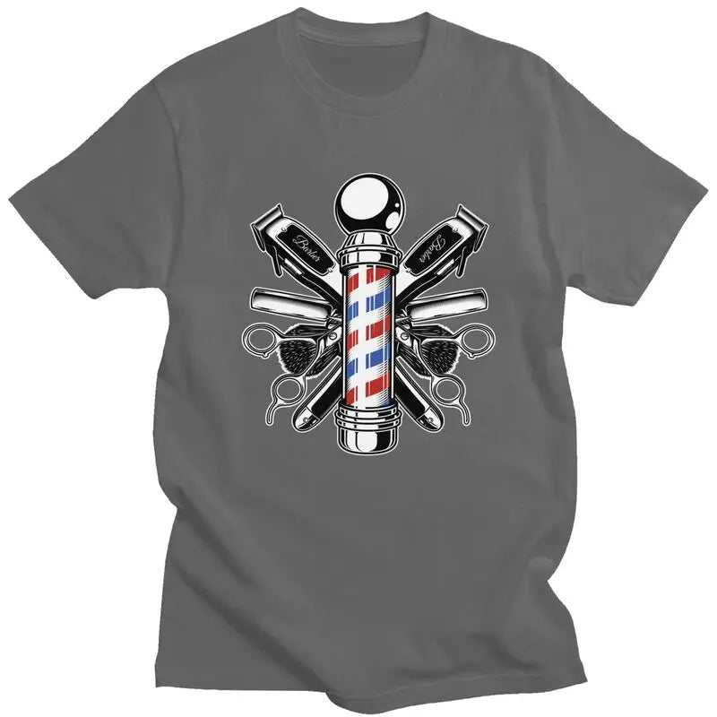 Custom Barber Shop Tshirts for Men Short Sleeve Casual T Shirt Cool Hairdresser Hairstylist T-shirts 100% Cotton Tee Gift