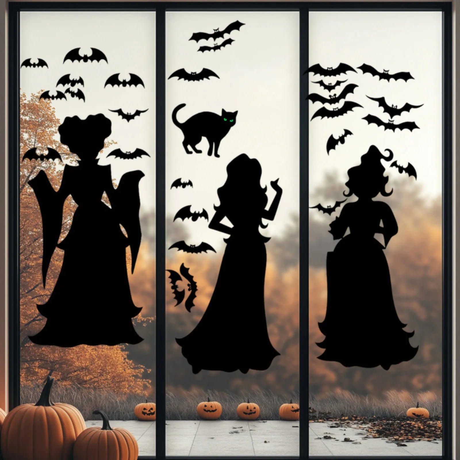 Halloween Dark Horror Atmosphere Decoration Wall Stickers Cartoon Witch Bat Home Living Room Glass Window Decoration