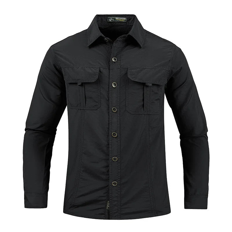 2023 Spring Shirts Men Long Sleeve Casual 100% Cotton High Quality Camisa Military Shirts Fashion Brand Clothing Black Blouse