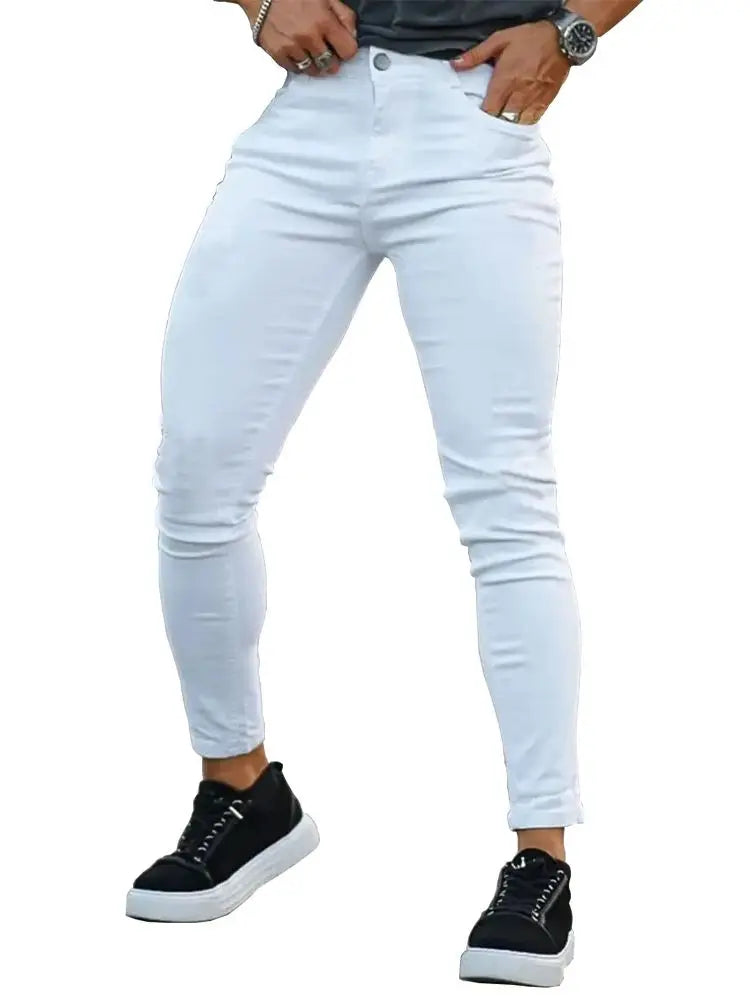 Mens Skinny jeans Solid Color high stretch Denim Trousers Casual Daily For Office Parties Male  Cowboy Pants