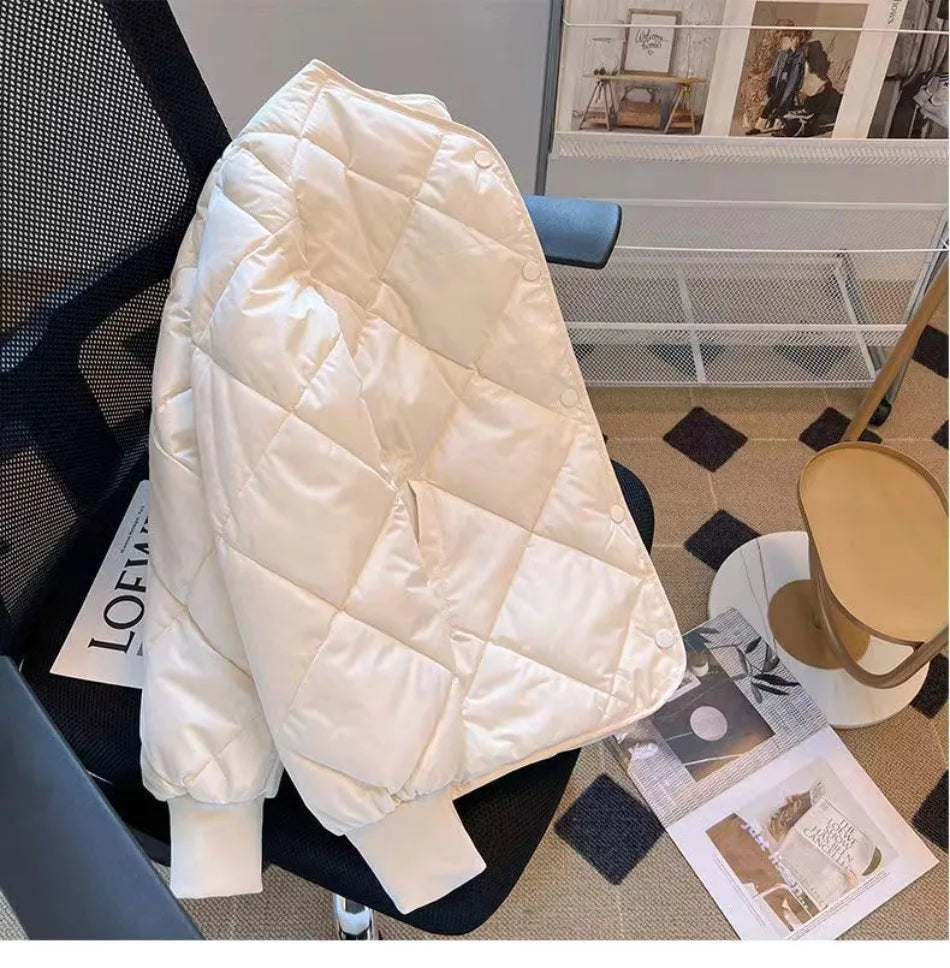 New in Winter Cotton-Padded Jacket for Women New Versatile Lightweight Rhombus Plaid Cotton-Padded Jacket Simple and Stylish
