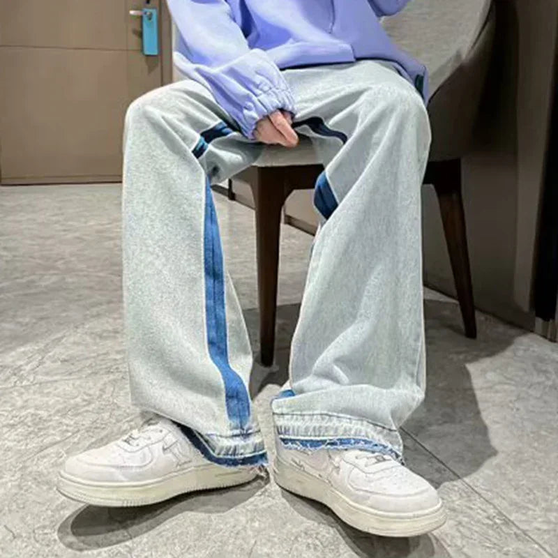 Man Fashion Casual Jeans Male Hip-hop Chic Loose Straight Leg Brand Retro Streetwear Pants Letter Print Goth Punk Baggy Trousers