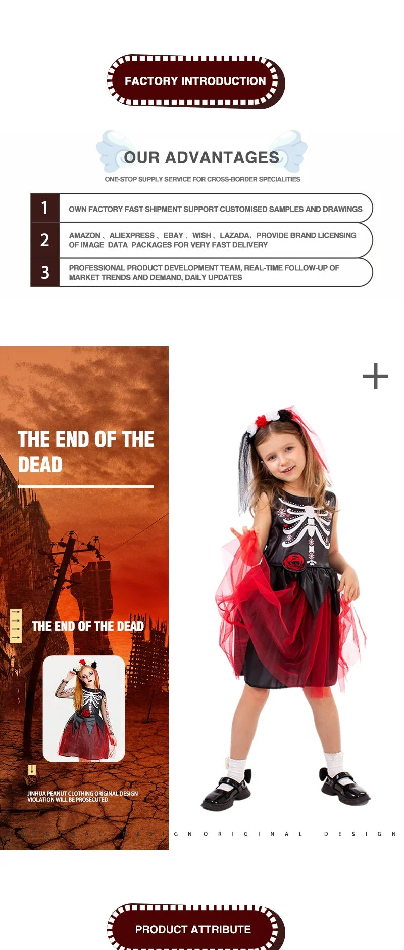 Halloween cosplay girls sleepveless vintage party dress scary skull witch day of the Dead costume #1 # W