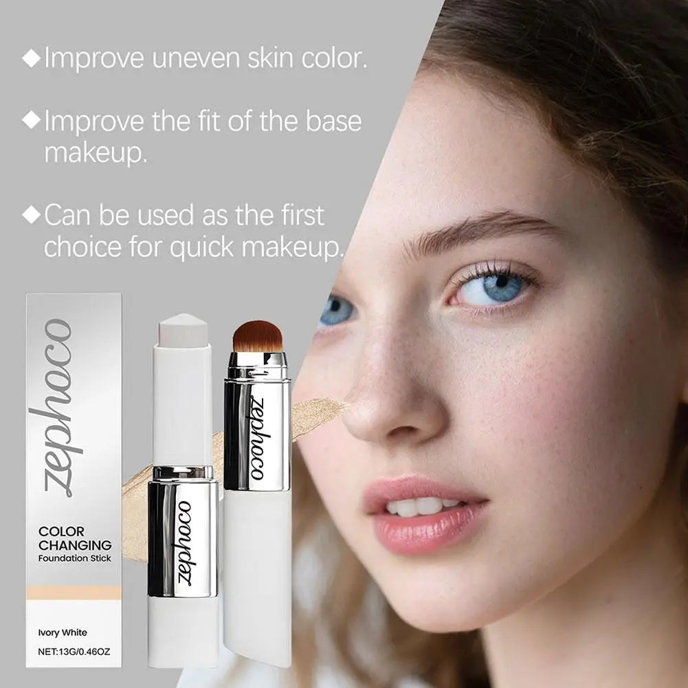 2-in-1 Color Changing Foundation Make-up Stick Double-head Concealer Stick With Brush Brightening Matt Light Foundation Makeup