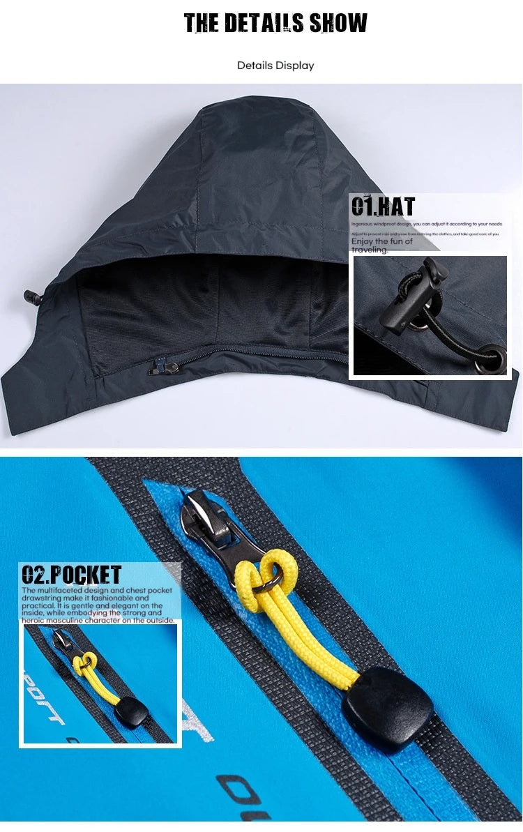 Camping Hiking Jacket Men Autumn Outdoor Sports Coats Climbing Trekking Windbreaker Travel Waterproof Jackets Black