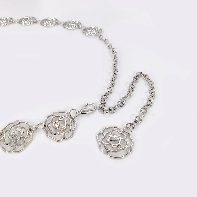 Women's Flower Accessories Skirt Suit Decoration Belt Waist Chain Metal Belts for Women Cowgirl Western Adjustable Concho Belt