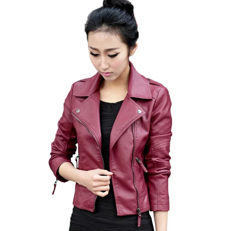 Women Faux Leather Jackets 2025 Autumn Slim Cool Lady Basic Jacket Black Coats Sweet Female Zipper Jacket Coat Outwear Plus Size