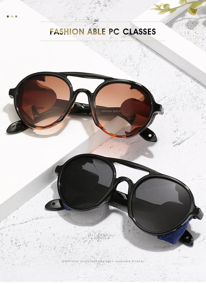 2022 Steampunk Googles Men Retro Punk Round Sunglasses Brand Design Double-bridge Windshield Hiking Driving Shades Eyewear UV400