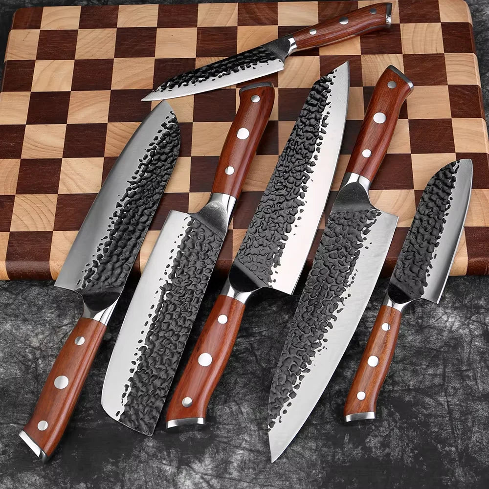 Kitchen Knife Set 1-6PCS Hand-forged high-carbon Steel Sharp Premium Japanese Knife Including Chef,Cleaver,Utility&Santoku Knife