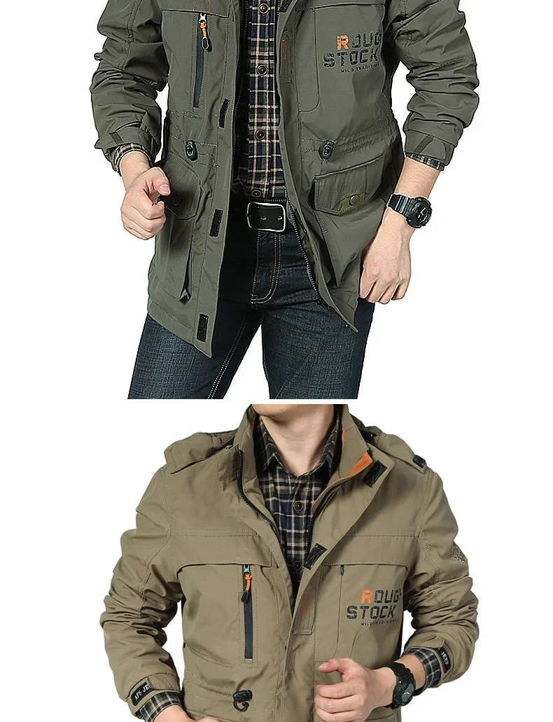 Men Cargo Hooded Casual Military Jacket Men Fashion Windproof Bomber Mens Jacket New Winter Windbreaker Pilot Coat Men Clothing