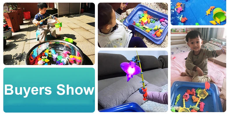 Kids Fishing Toy Set Play Water Toys for Baby Magnetic Rod and Fish with Inflatable Pool Outdoor Sport Puzzle Toys for Children