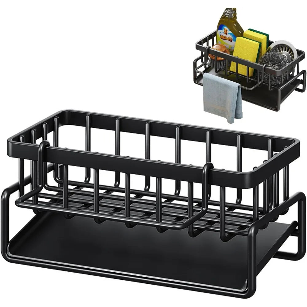 Kitchen Sink Basket Versatile Sink Shelf Kitchen Sink Storage with Draining Tray Washcloth Placement Rack Kitchen Tools