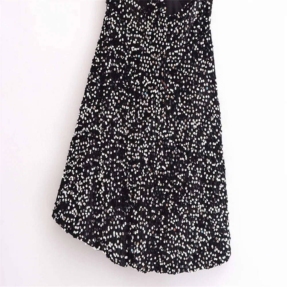 Autumn Winter Women  Sleeveless Slim-fit Sexy Backless Sequin Hanging Neck Mini Dress New Fashion Party Dress for Women Vestido