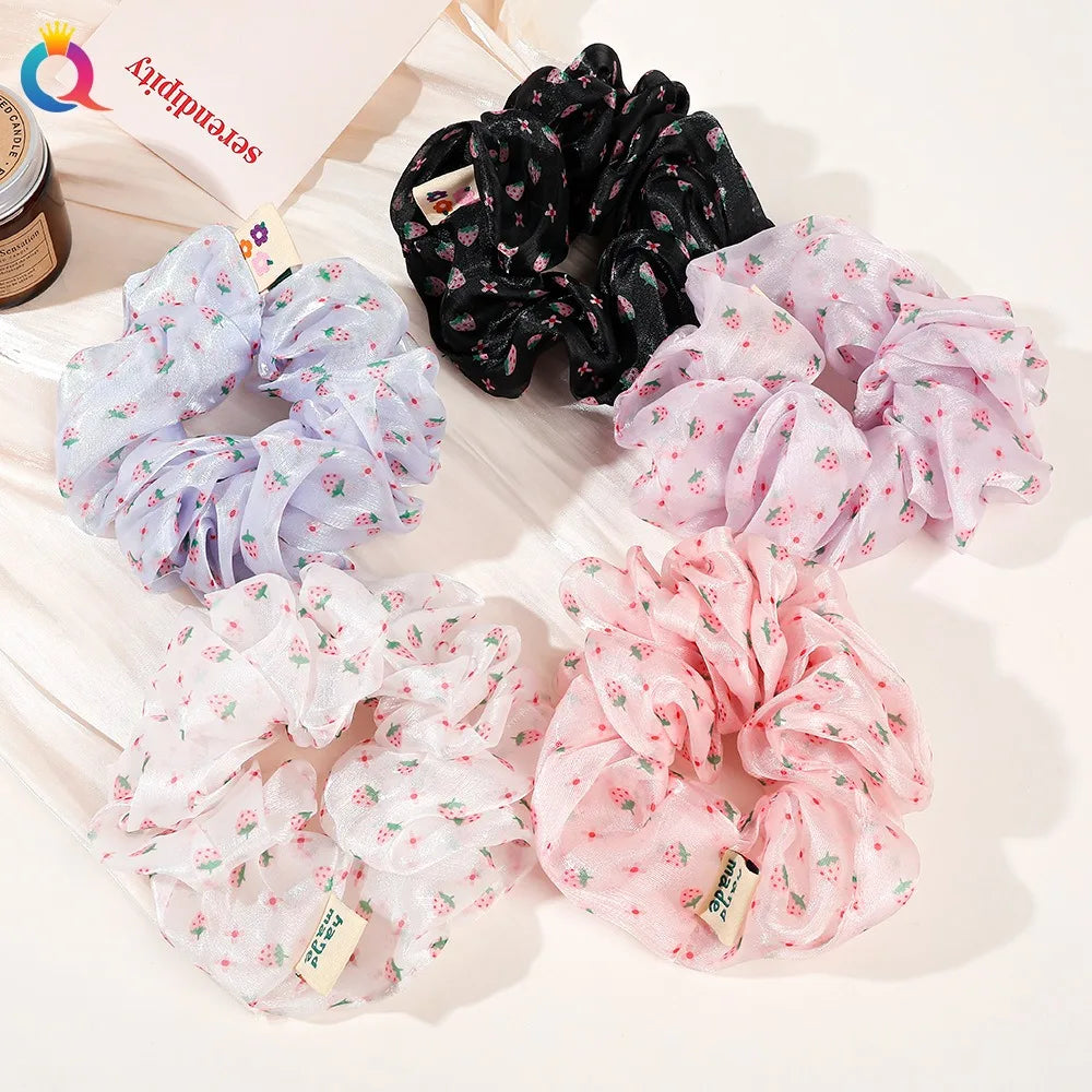 2023 New Large Chiffon Printed Scrunchie Women Girls Elastic Hair Rubber Bands Accessories Tie Hair Ring Rope Headdress Headwear