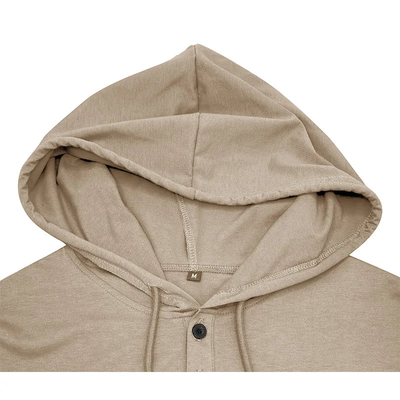 Men's Short-sleeved T-shirts for Sports and Fitness American-style Henley Shirt Hooded Top