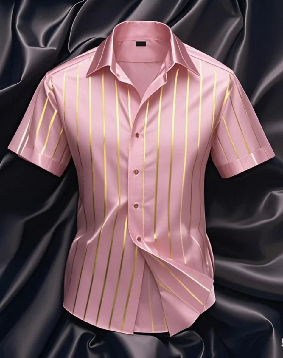 Men's fashion striped shirt, elegant casual comfortable breathable, short sleeves, lapel buttons, soft and comfortable material