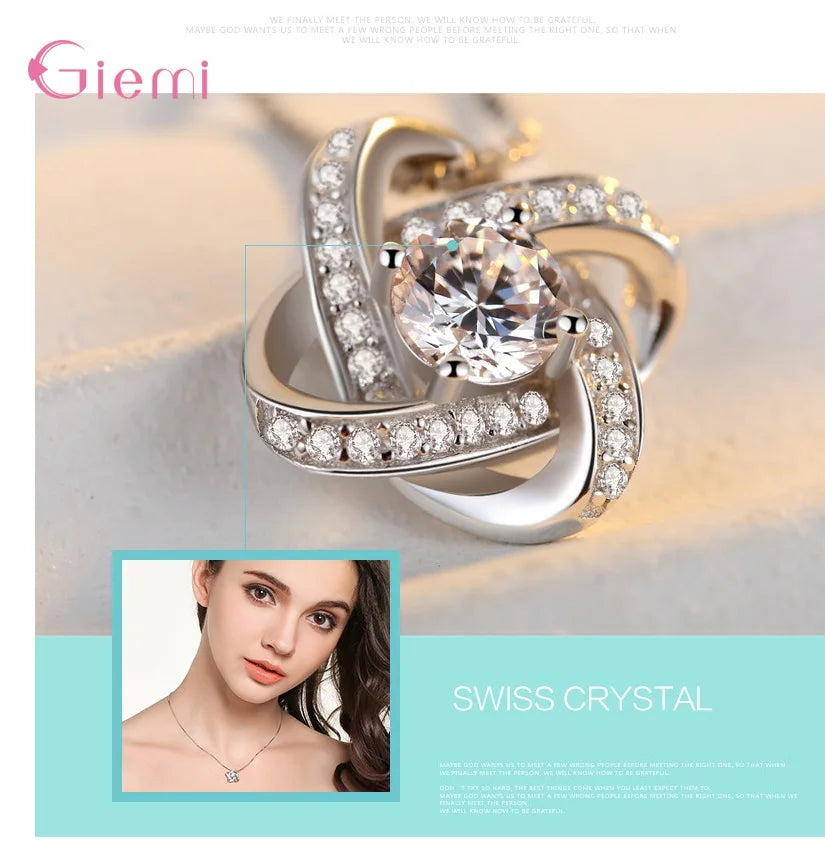 Hot Sale Bridal Wedding Jewelry Set 925 Silver Endless Love Necklace Earrings Rings For Women Engagement Anelli Trendy Jewellery