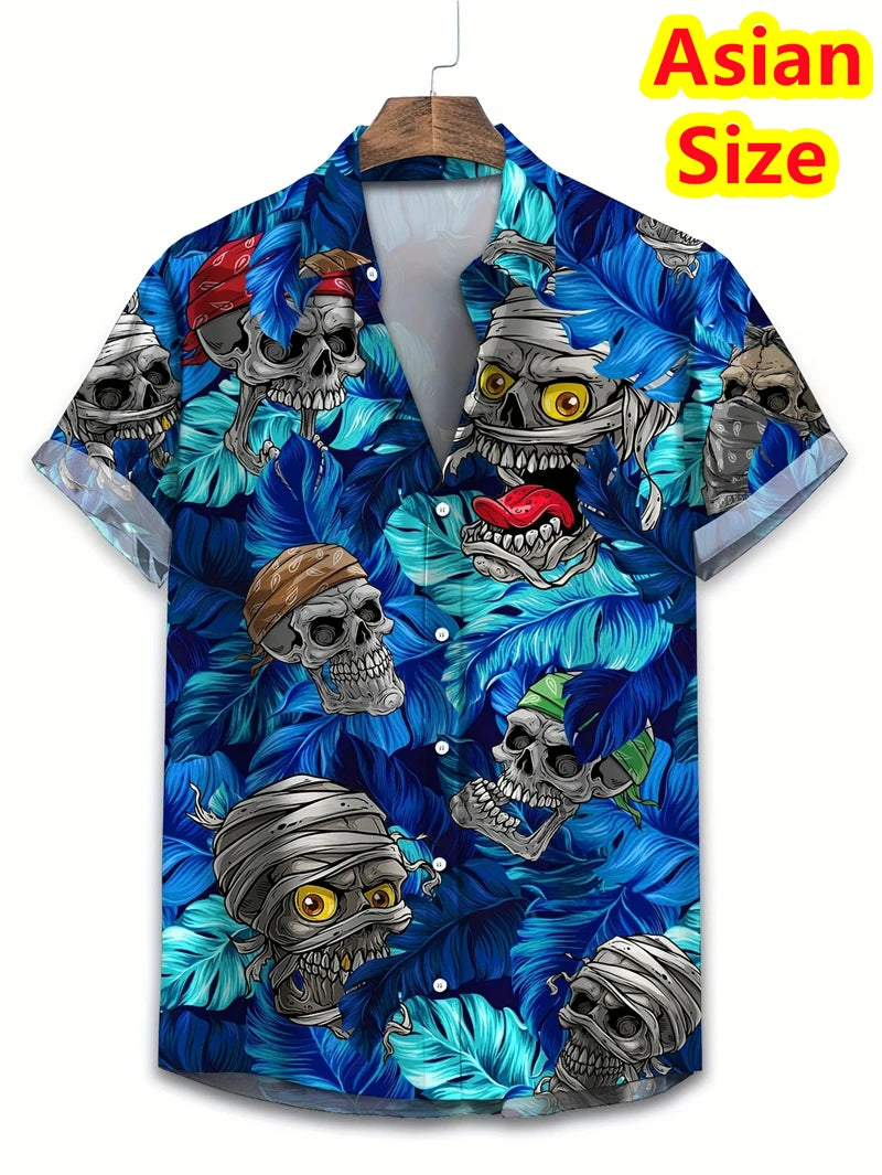 Abstract Men's Shirts Streetwear Beach Male Shirt Short Sleeve Cool Skull 3d Hawaiian Shirt Man 2025 New Tops Women Hip Hop Tops